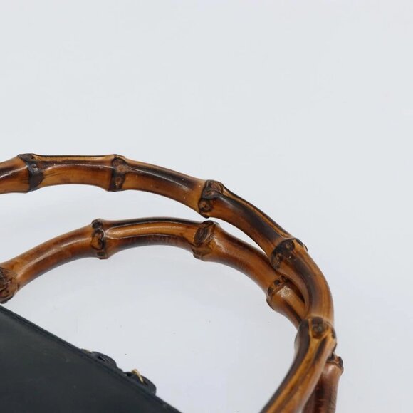 GUCCI Bamboo Hand Bag Leather 2way Navy Gold - Picture 10 of 16